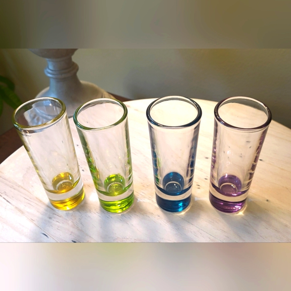 Set of 4 Tall Libbey Crisa Troyano Multicolored 2oz Shooter Shot Glasses 4.25in